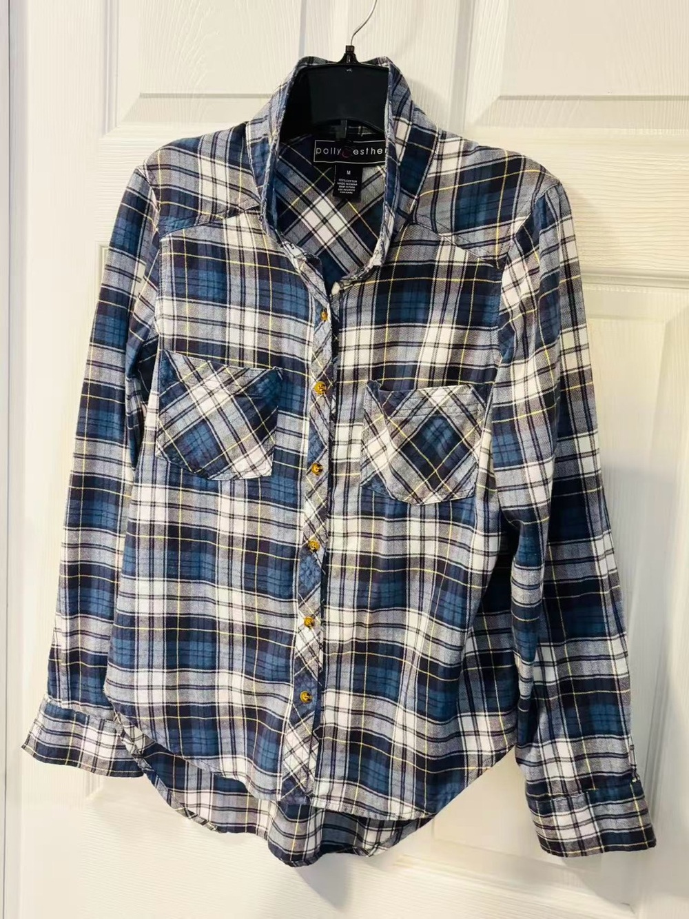 Polly & Esther Blue Plaid Button-Up Shirt 100% cotton